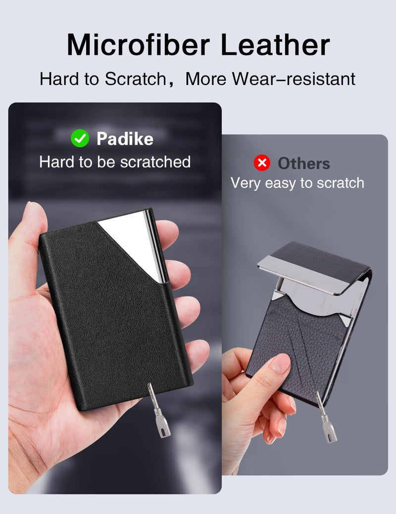 Padike Business Card Holder, Upgraded Leather Business Card Case Pocket Card Holders for Men or Women, Metal Slim Name Card Holder RFID Blocking Business Card Carrier with Magnetic Closure(Black) - Image 3